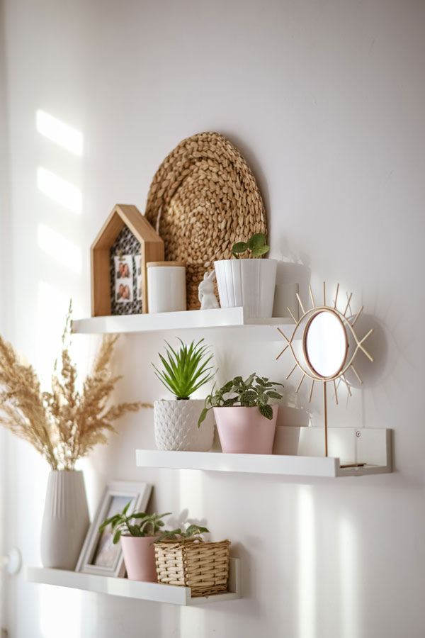 shelves on the bedroom wall