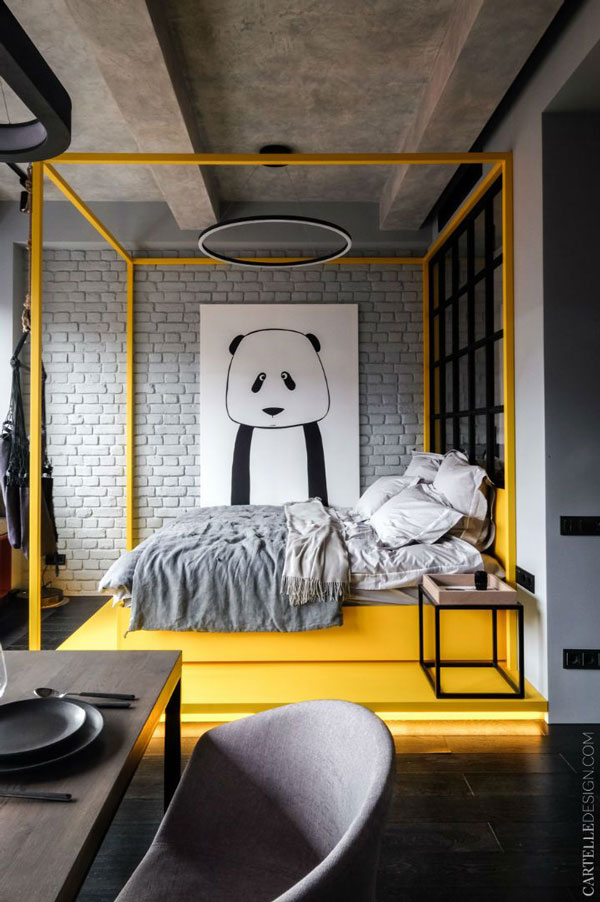 yellow-and-black-bedroom