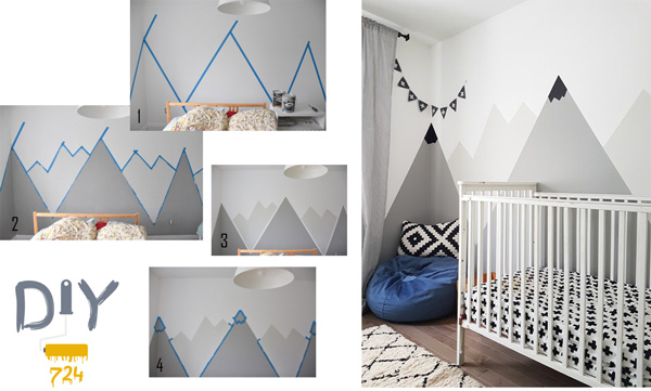 diy nursery painting-mural mountain