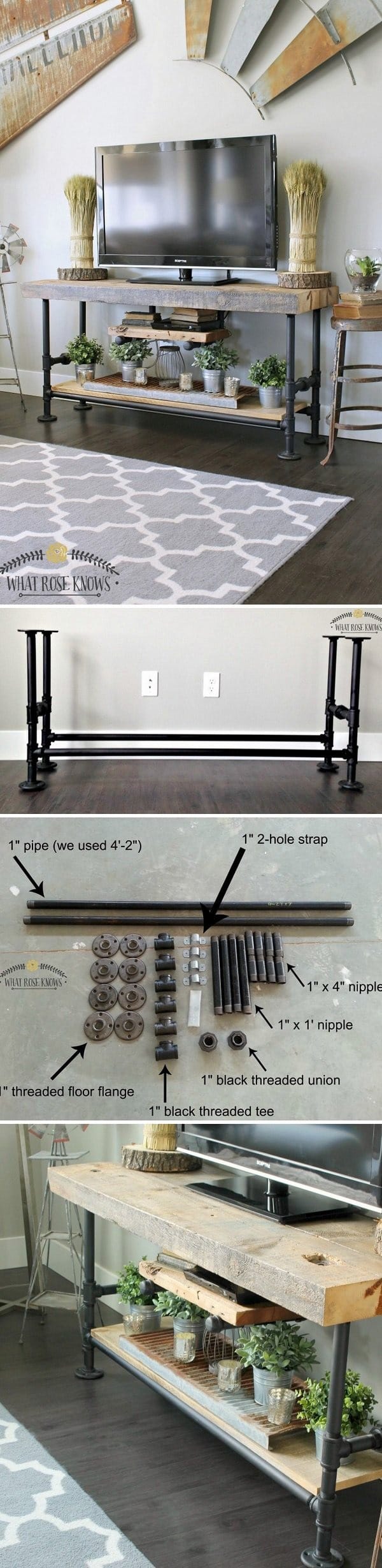 DIY TV stand ideas: Pipe & wood TV stand