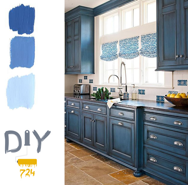 painting kitchen cabinet with blue