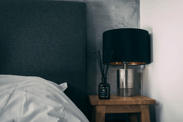 black lampshade in bedroom