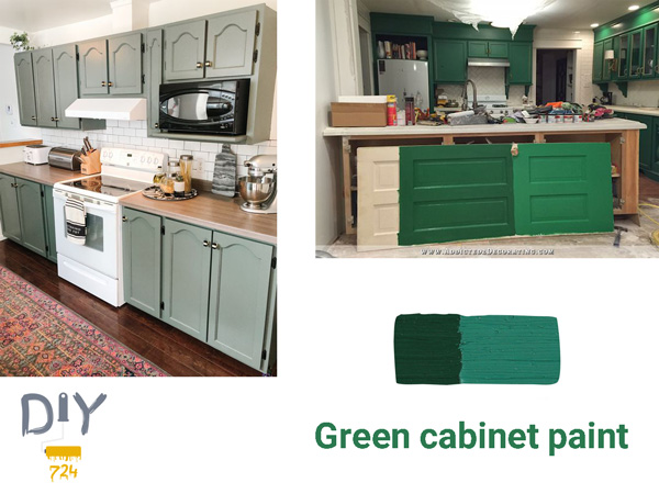 painting kitchen cabinet with green